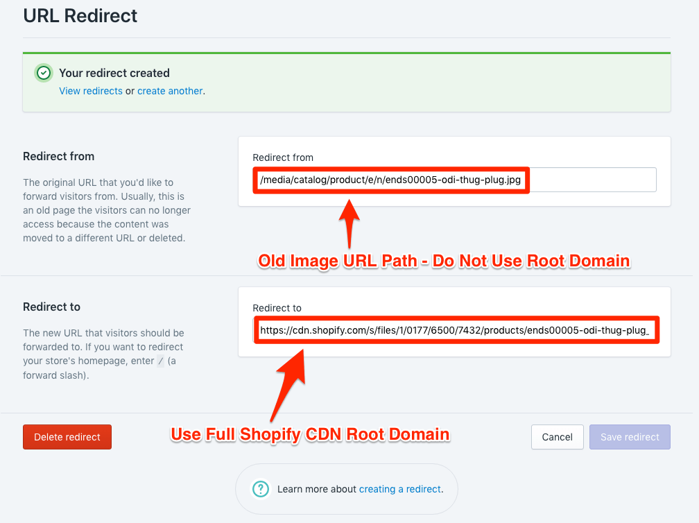 How to 301 redirect images when replatforming to Shopify