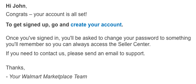 Walmart Marketplace new user email