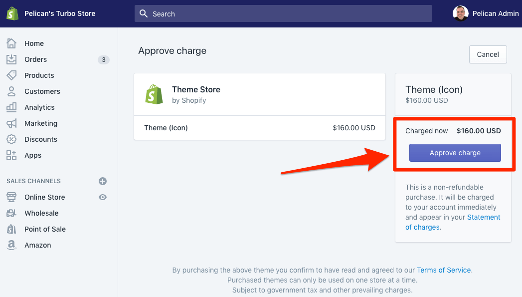 buy shopify theme approve charge