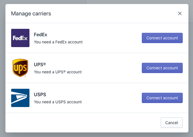 shopify adding your carrier account for custom rates