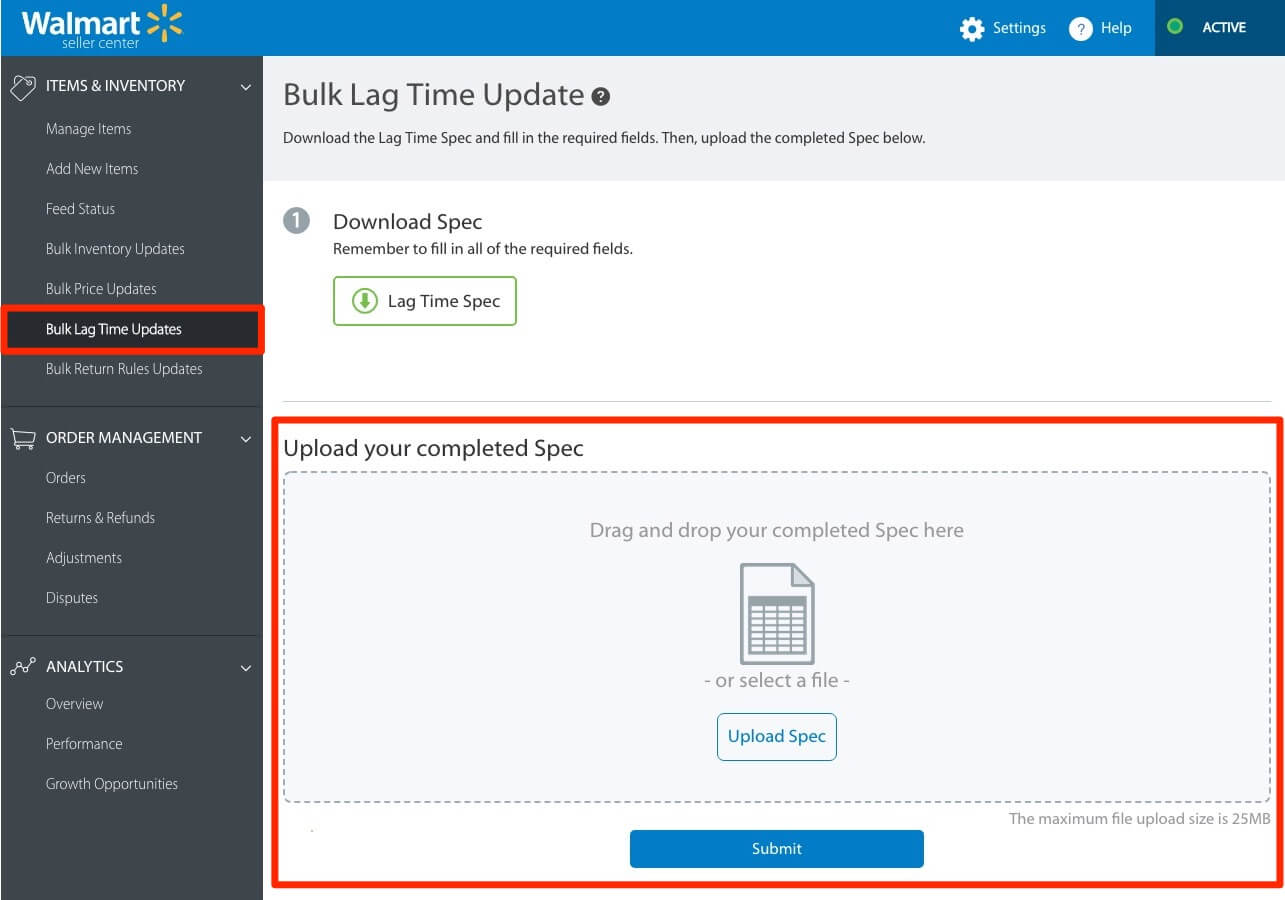 walmart marketplace bulk lag time updates