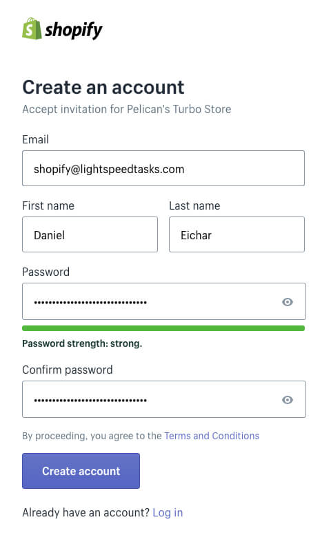 Shopify create an account