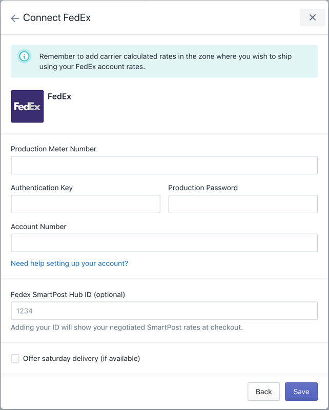 connect fedex to shopify form