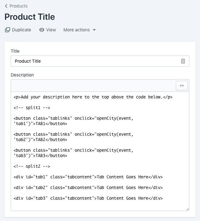 How to add TABS to your Shopify product detail pages? 2 product detail page custom tab code example shopify